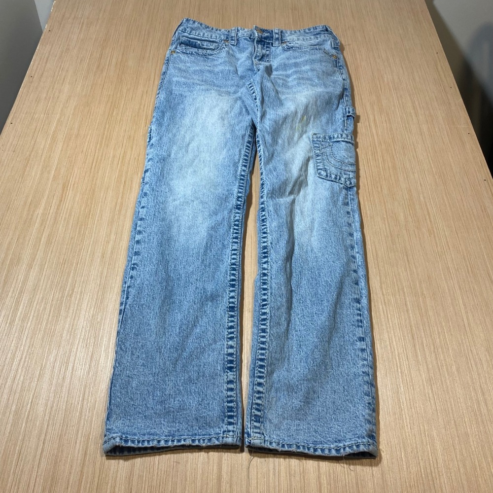 True Religion Ricki Relaxed Straight Carpenter Jeans Light Wash Blue Size 26